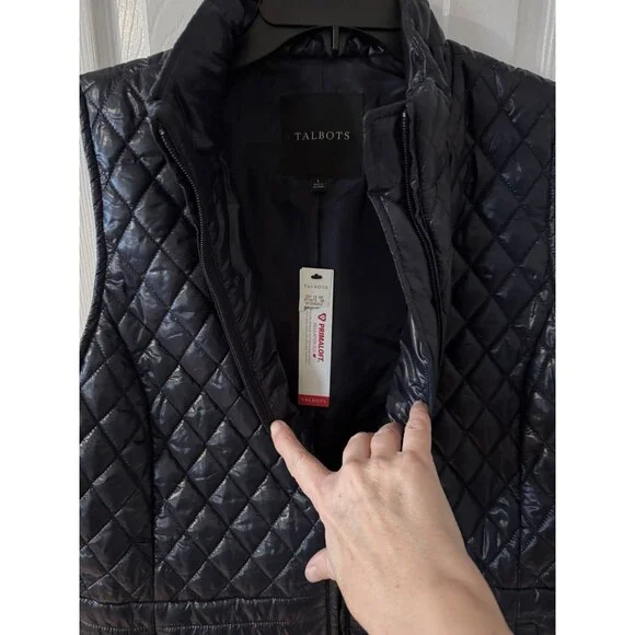 Talbots Long PrimaLoft Filled Puffer Vest Womens Large Navy Blue Full Zip New * - Picture 9 of 12